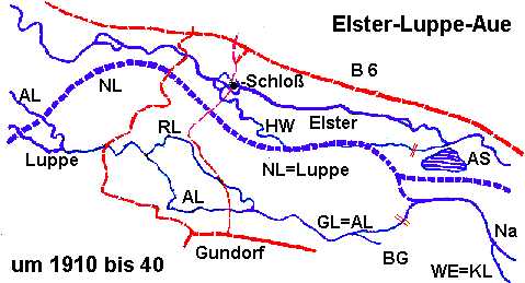 Karte der Elster-Luppe-Aue 1910-1940